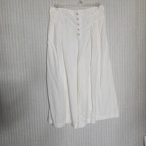 Anthropologie Wide Leg Cropped Pants Cream Linen Blend Button Fly Size L